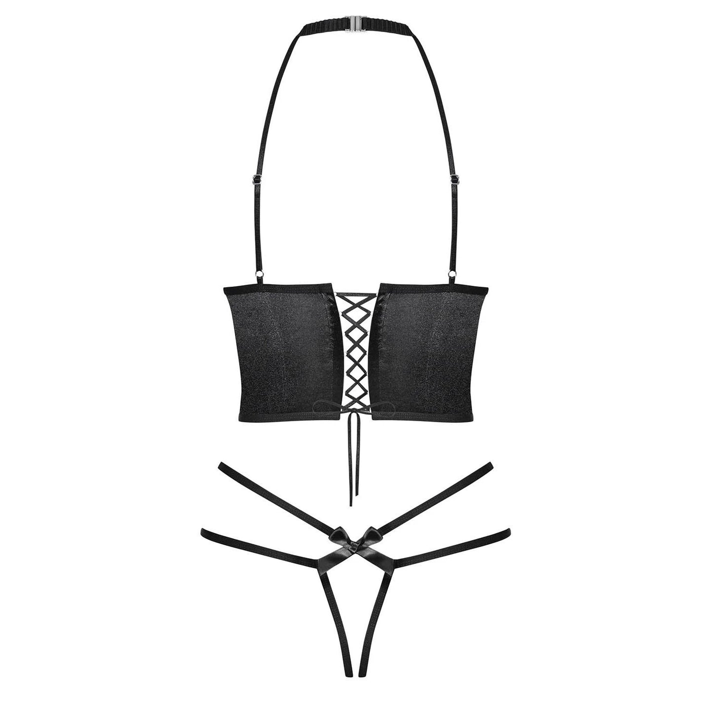 Sexy Open Cup Corset & String Obsessive Delishya Black by Obsessive Lingerie