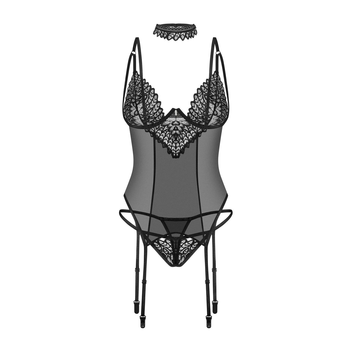Sheer Mesh Lace Corset & String Panty Obsessive Donarella by Obsessive Lingerie