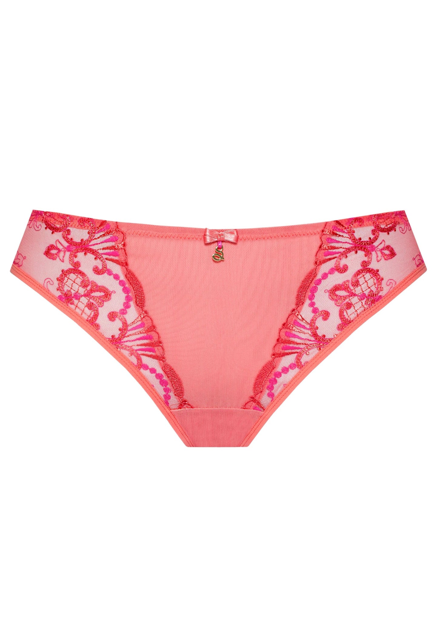 Sheer Mesh Tulle Embroidered Tanga Panty Perla Coral by Samanta Lingerie