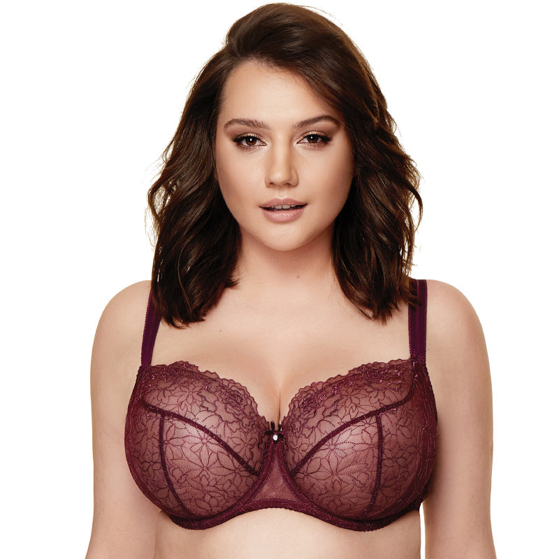 Sheer Mesh Balconette Bra Pamela Aubergine-2