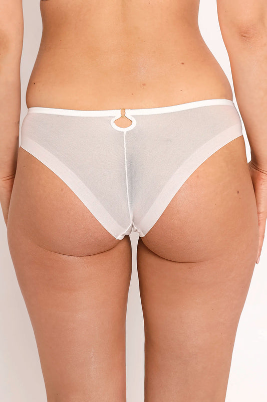 Samanta Perla Ivory Sheer Mesh Tulle Embroidered Tanga Panty