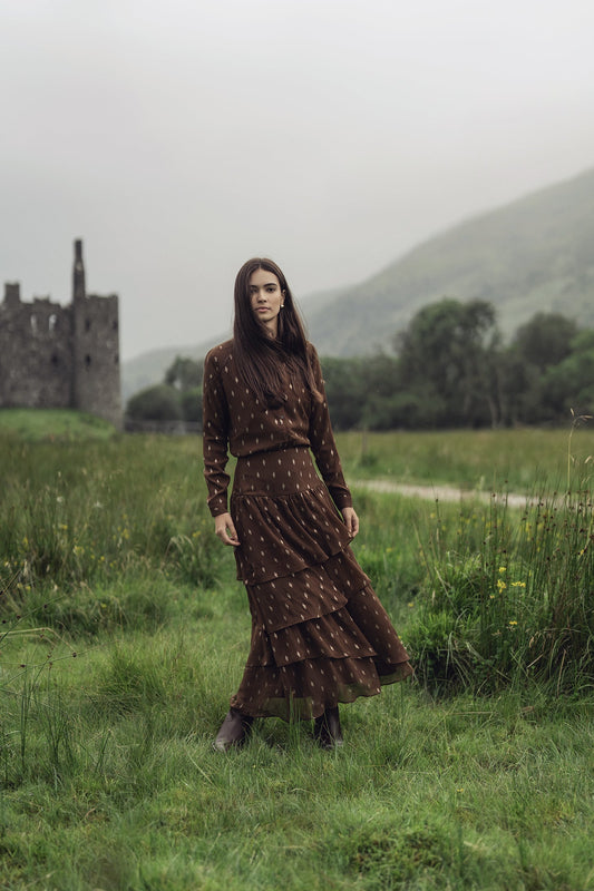 Chiffon Layered Skirt-Gold Brushed by SPACE