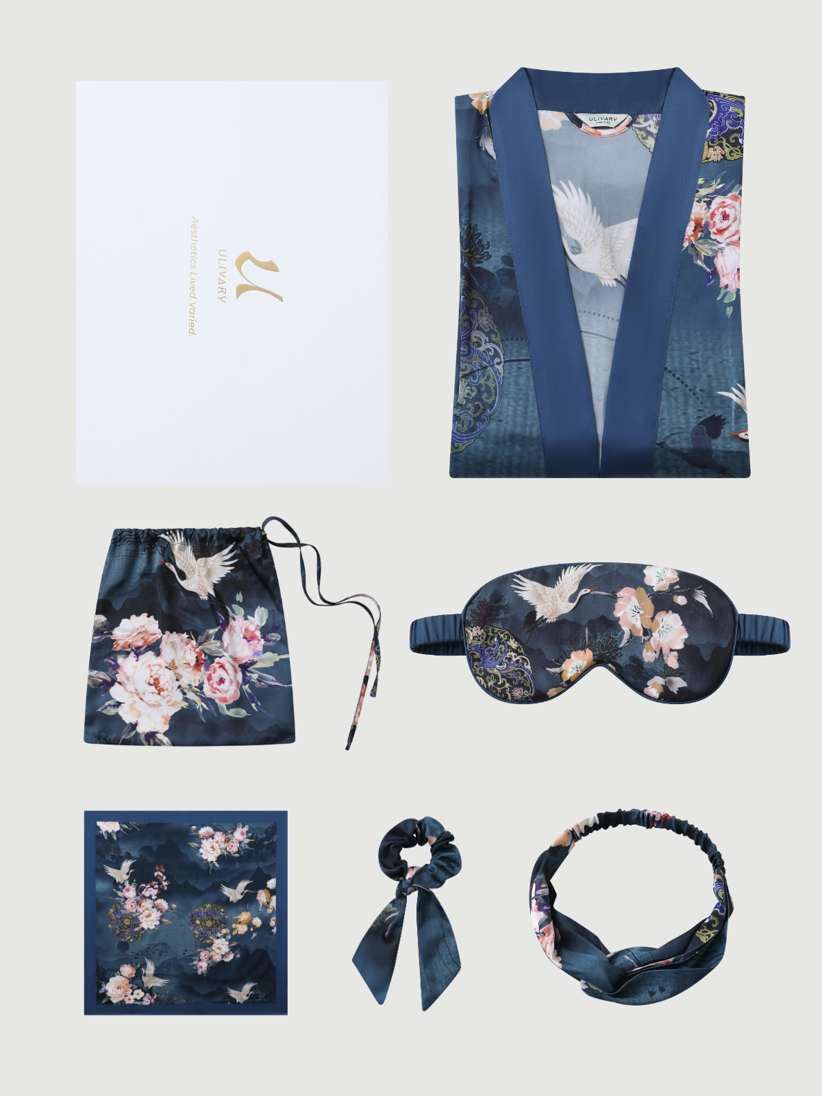 Garden Crane Kimono Robe – Blue — product view 22