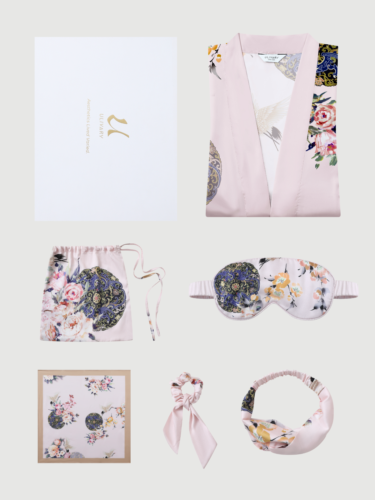 Garden Crane Kimono Robe – Blush — product view 17