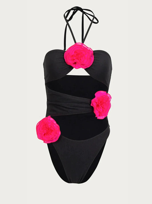 Flower Cutout Halter Neck One-Piece Swimwear by Trendsi