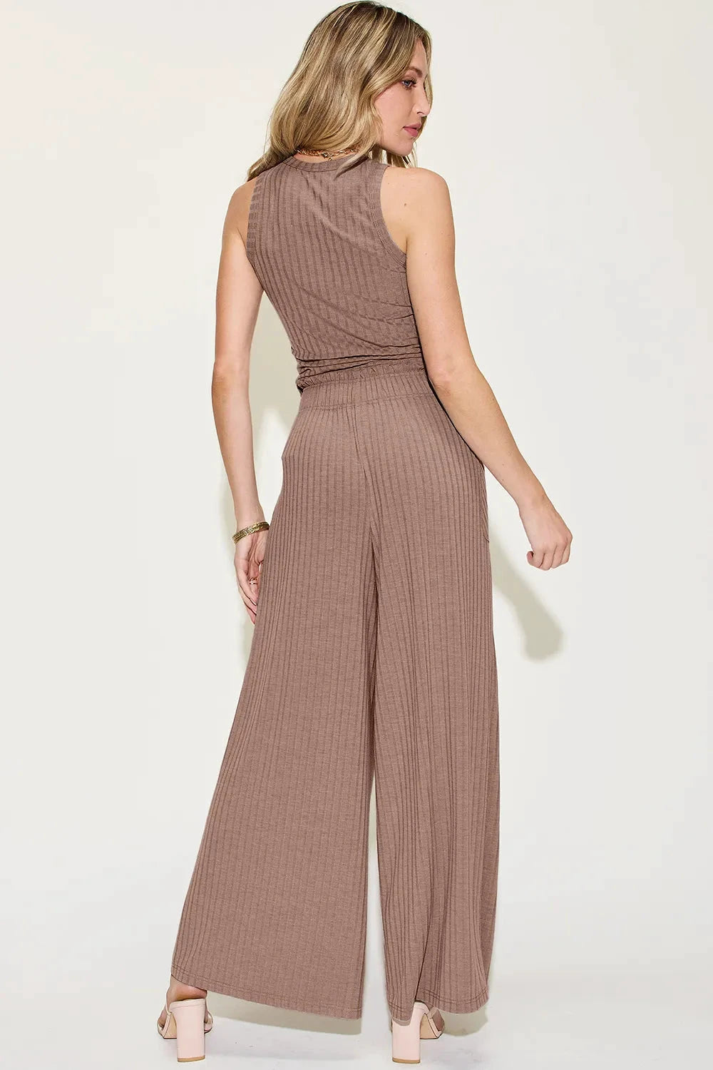 Basic Bae Full Size Ribbed Tank and Wide Leg Pants Set by Trendsi