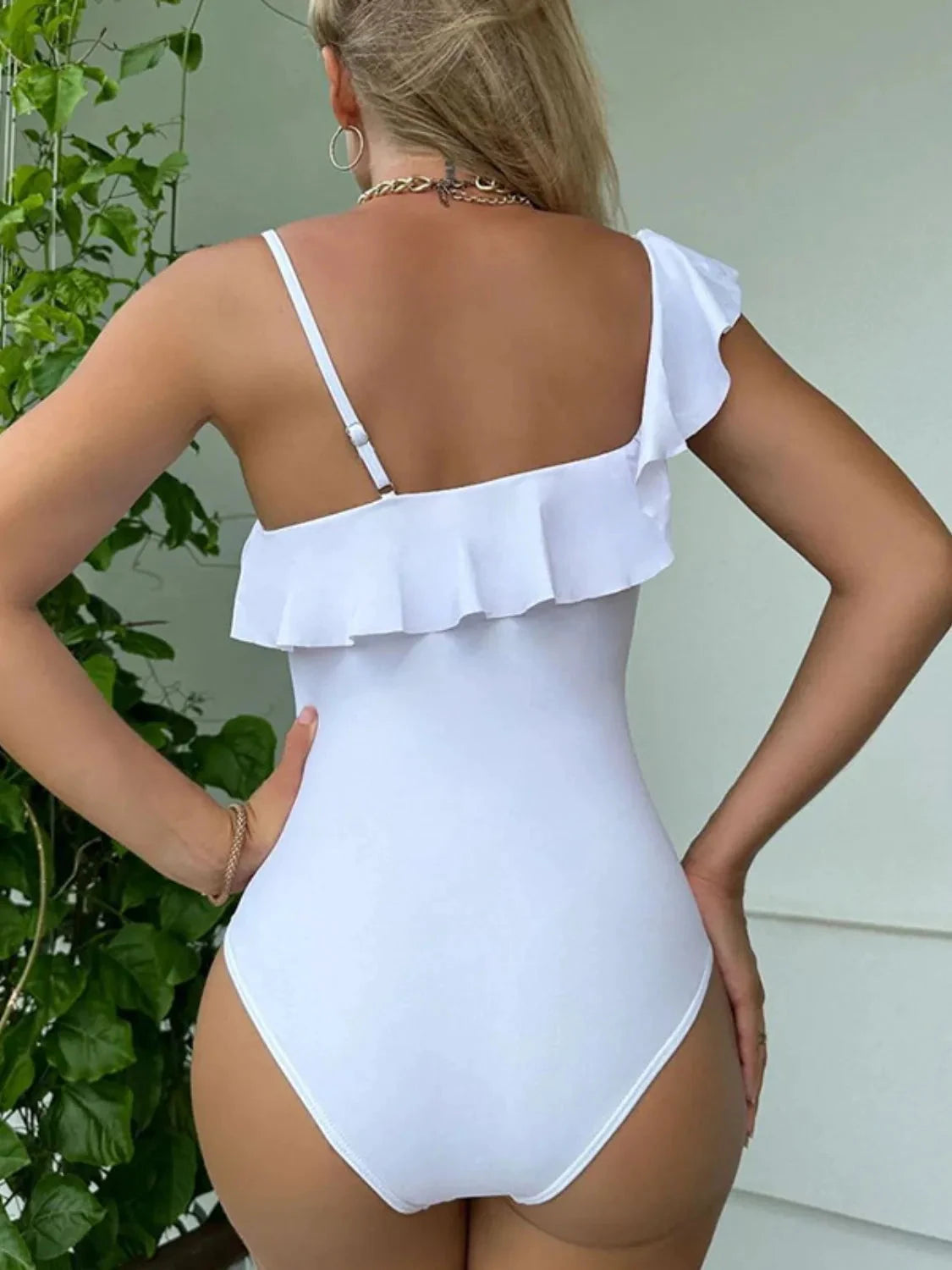 Asymmetrical Ruffled One-Piece Swimwear by Trendsi