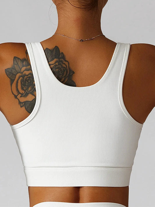 Basic Bae Ribbed Square Neck Cropped Active Tank by Trendsi