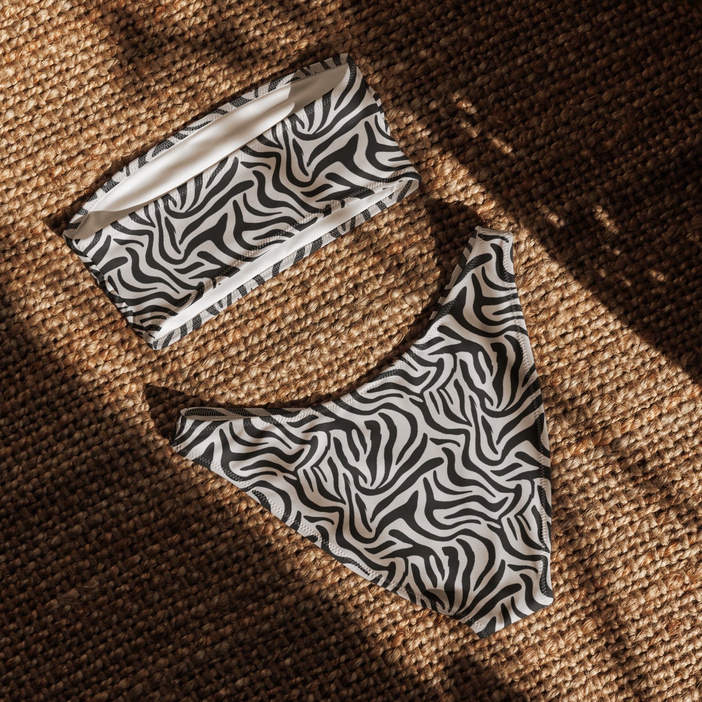 Black Zebra Print Recycled Bandeau Bikini Set