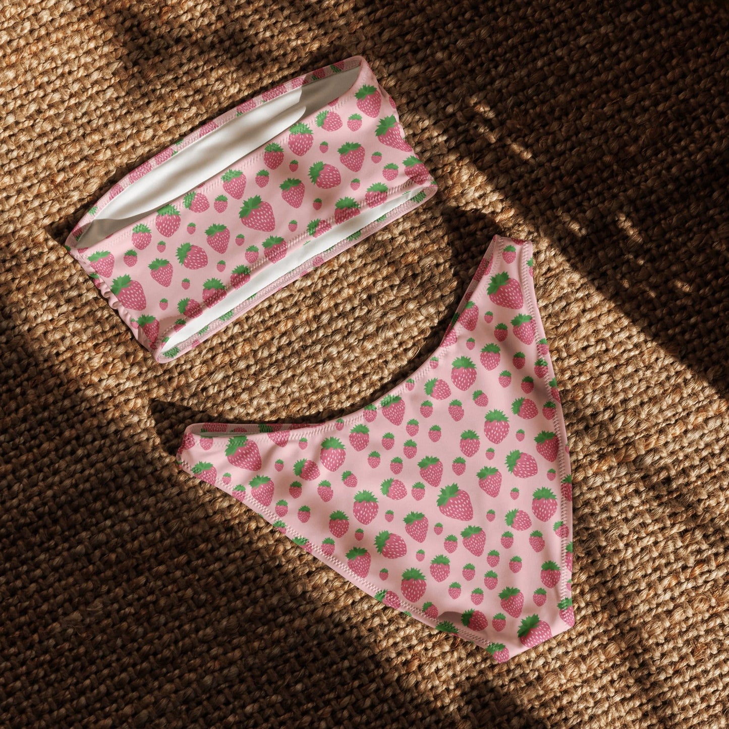 Pink Strawberry Print Recycled Bandeau Bikini Set by Coral Cove by Lakeshore Lifestyles