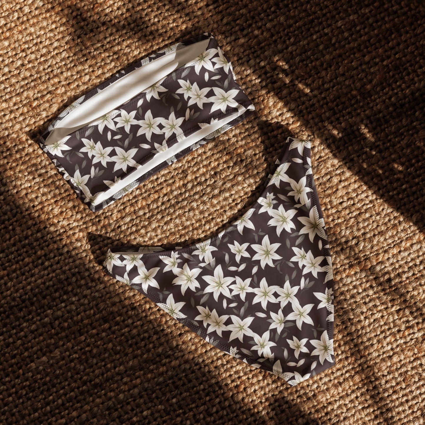 White Lilies Print Recycled Bandeau Bikini Set