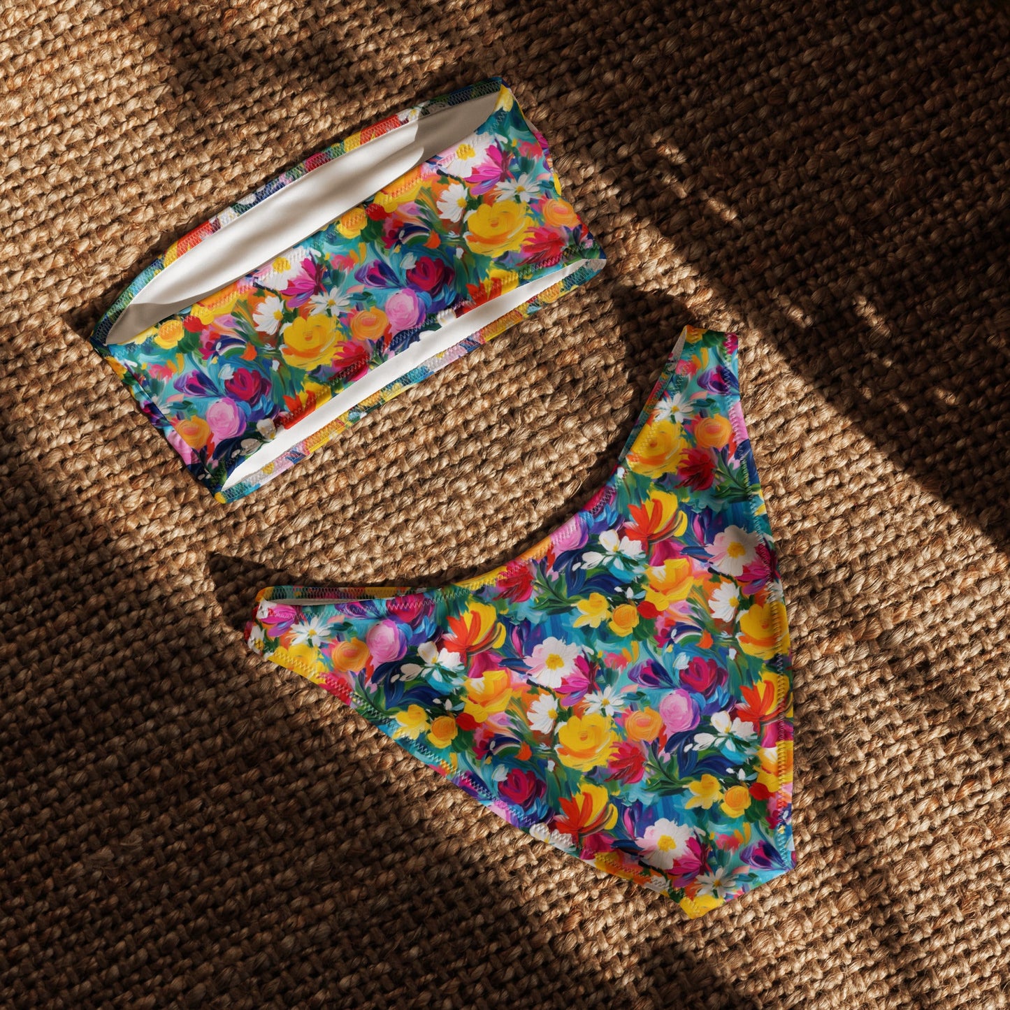 Impasto Floral Print Recycled Bandeau Bikini Set