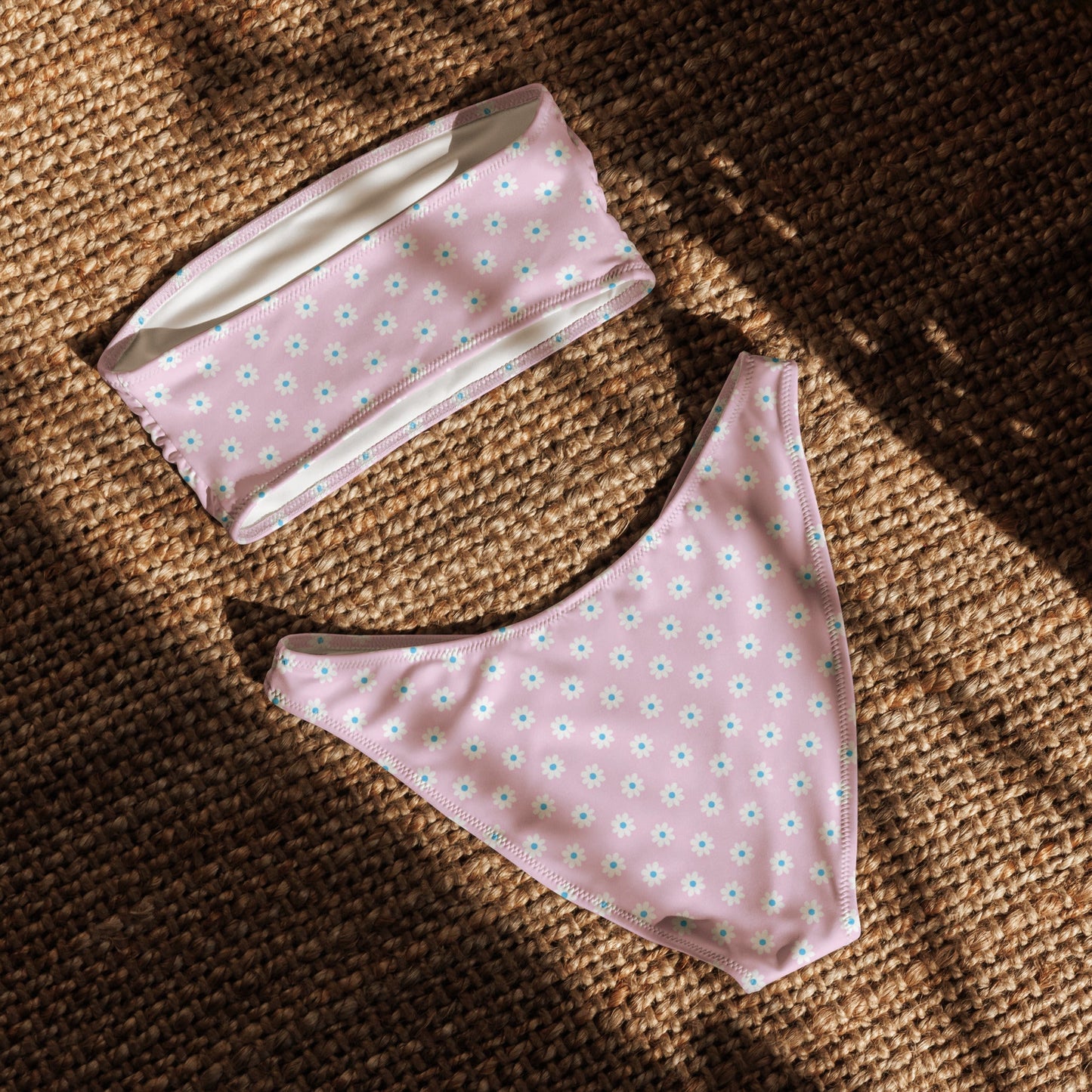Pink Daisies Print Recycled Bandeau Bikini Set