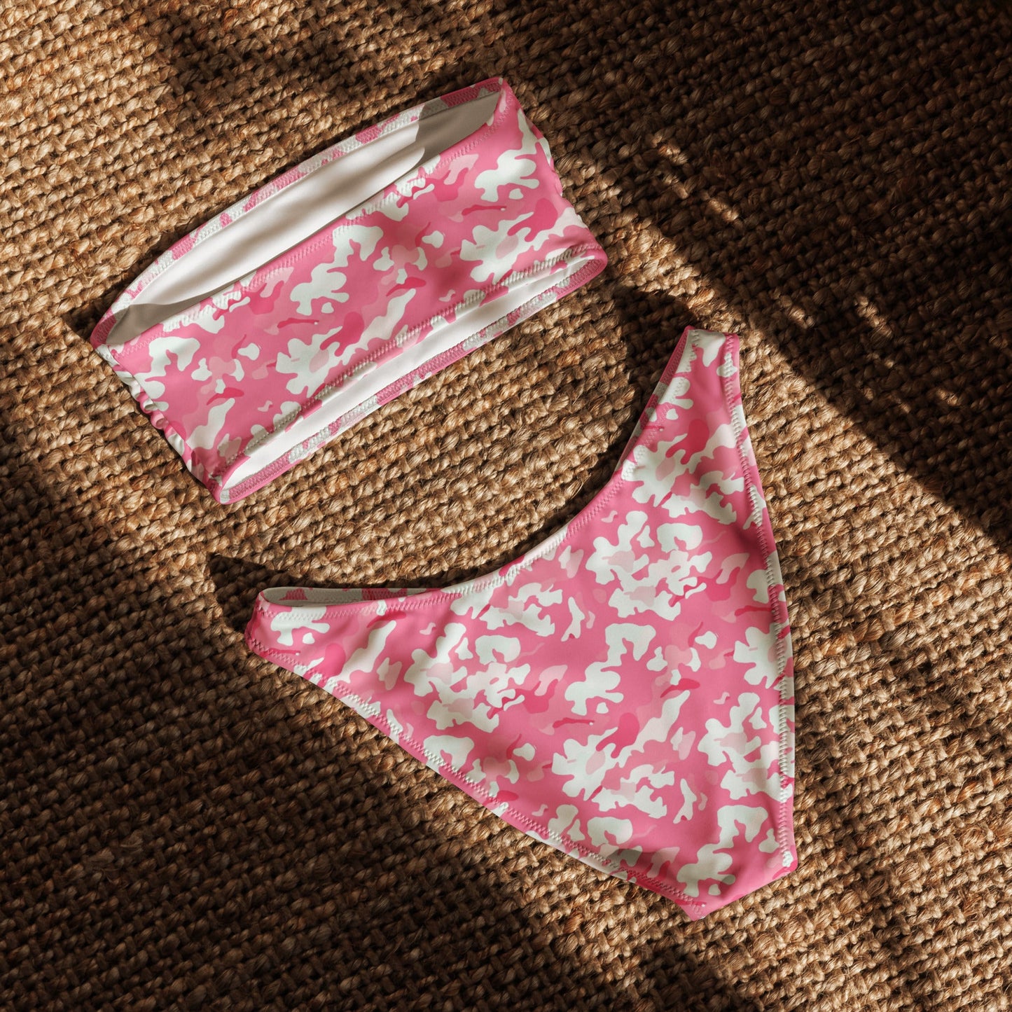 Pink Camo Print Recycled Bandeau Bikini Set