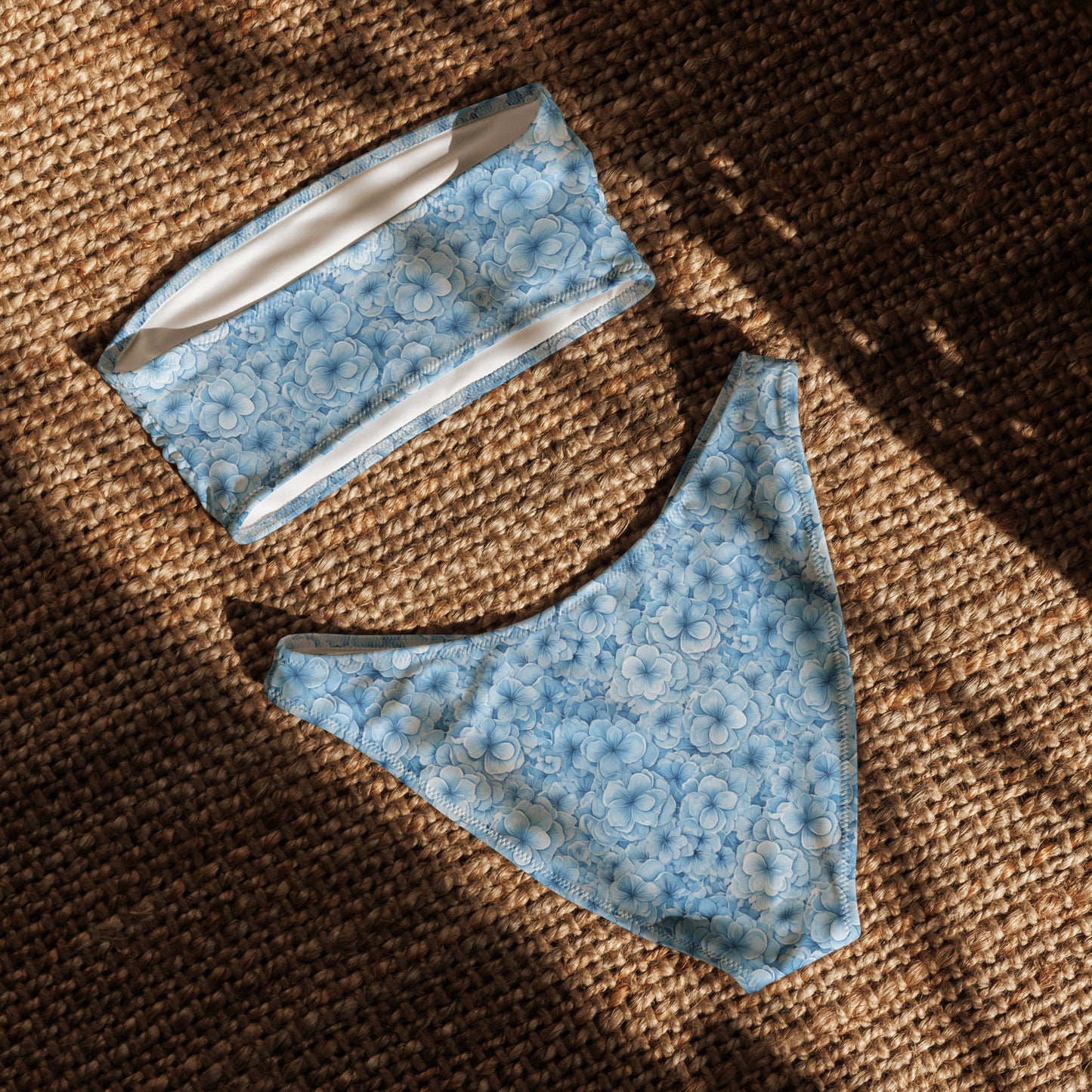 Baby Blue Botanical Print Recycled Bandeau Bikini Set