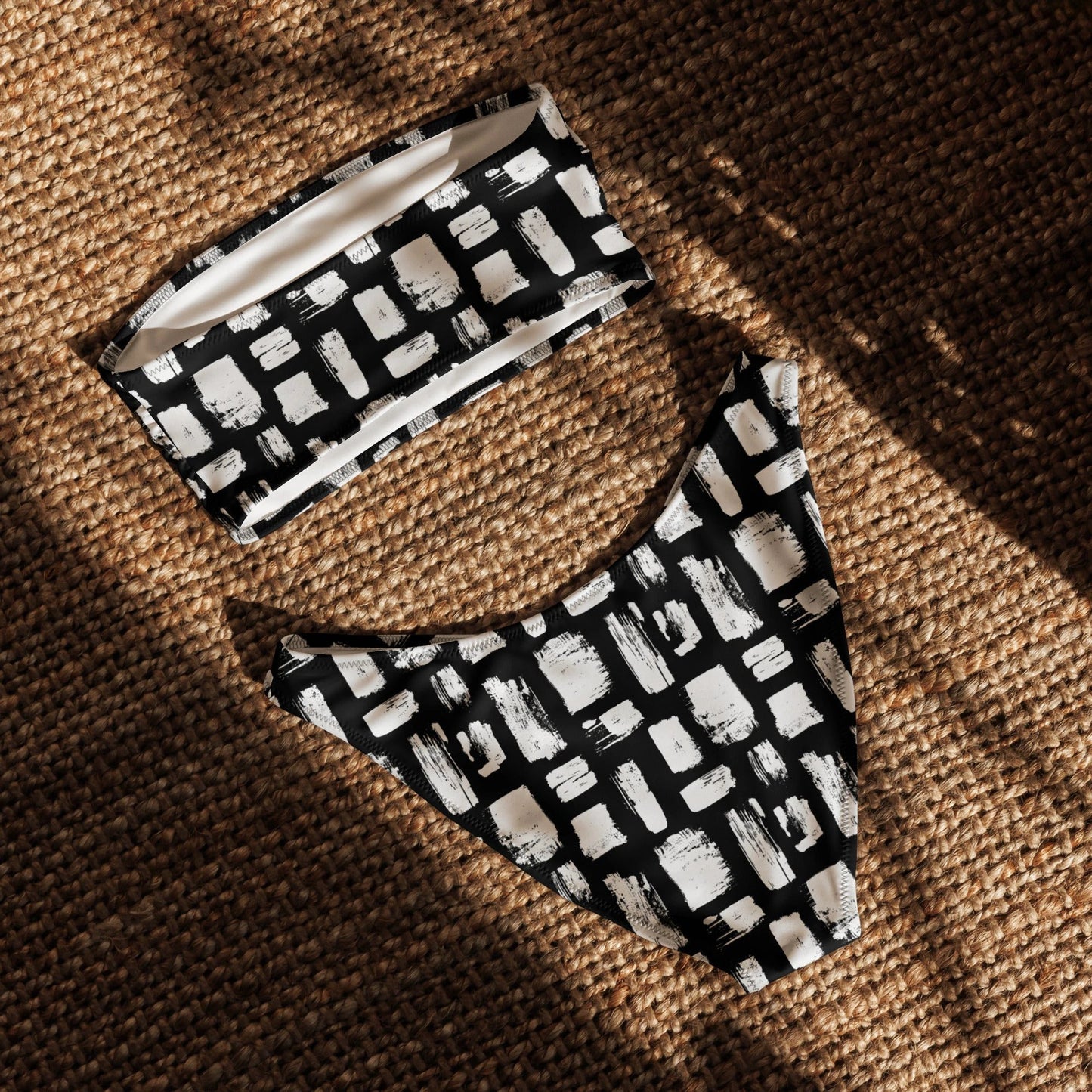 Abstract White Brushes Recycled Bandeau Bikini Set by Coral Cove by Lakeshore Lifestyles