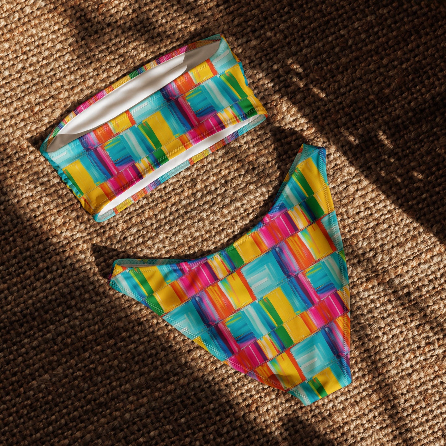 Impasto Stripes Print Recycled Bandeau Bikini Set