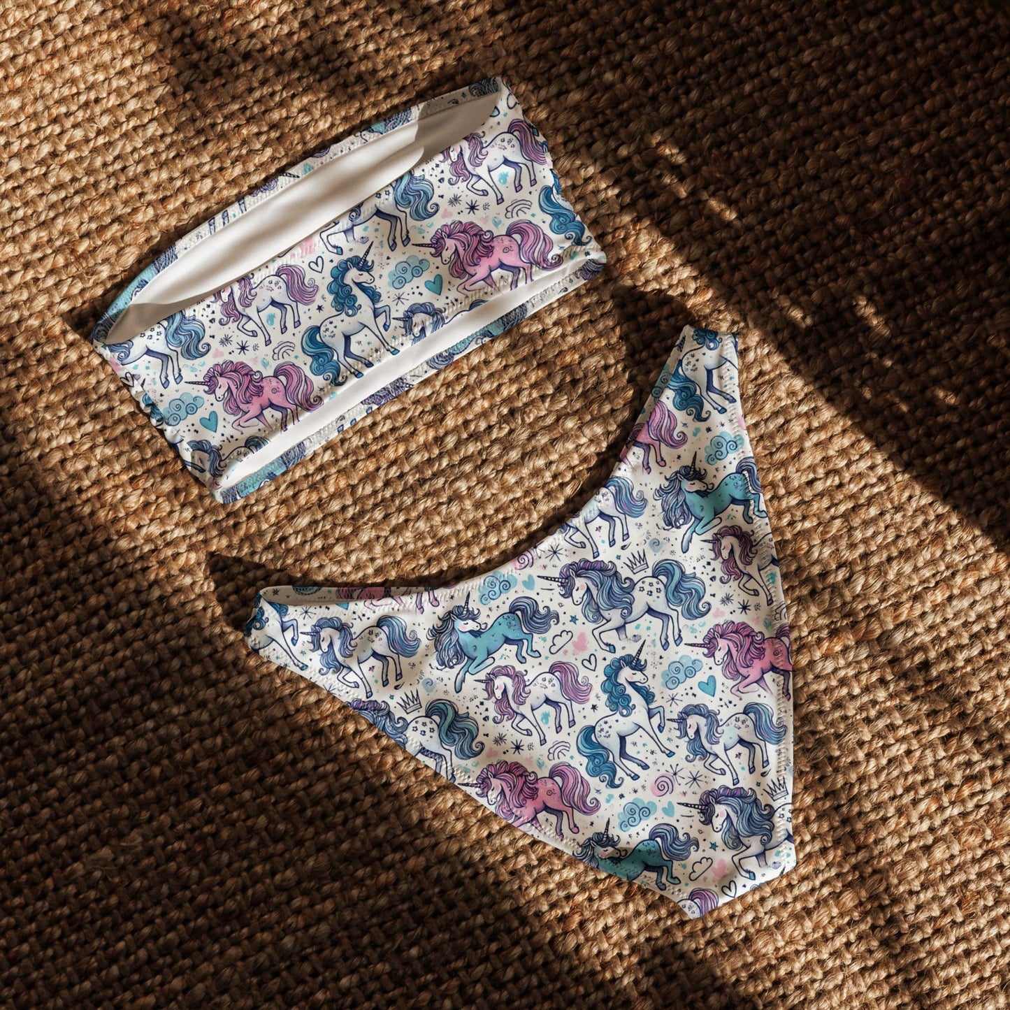 Unicorn Print Recycled Bandeau Bikini Set by Coral Cove by Lakeshore Lifestyles