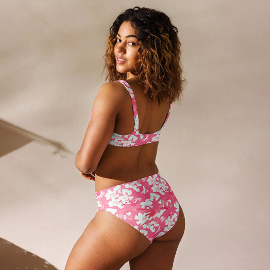 Pink Camo Print Recycled High-Waisted Bikini Set by Coral Cove by Lakeshore Lifestyles