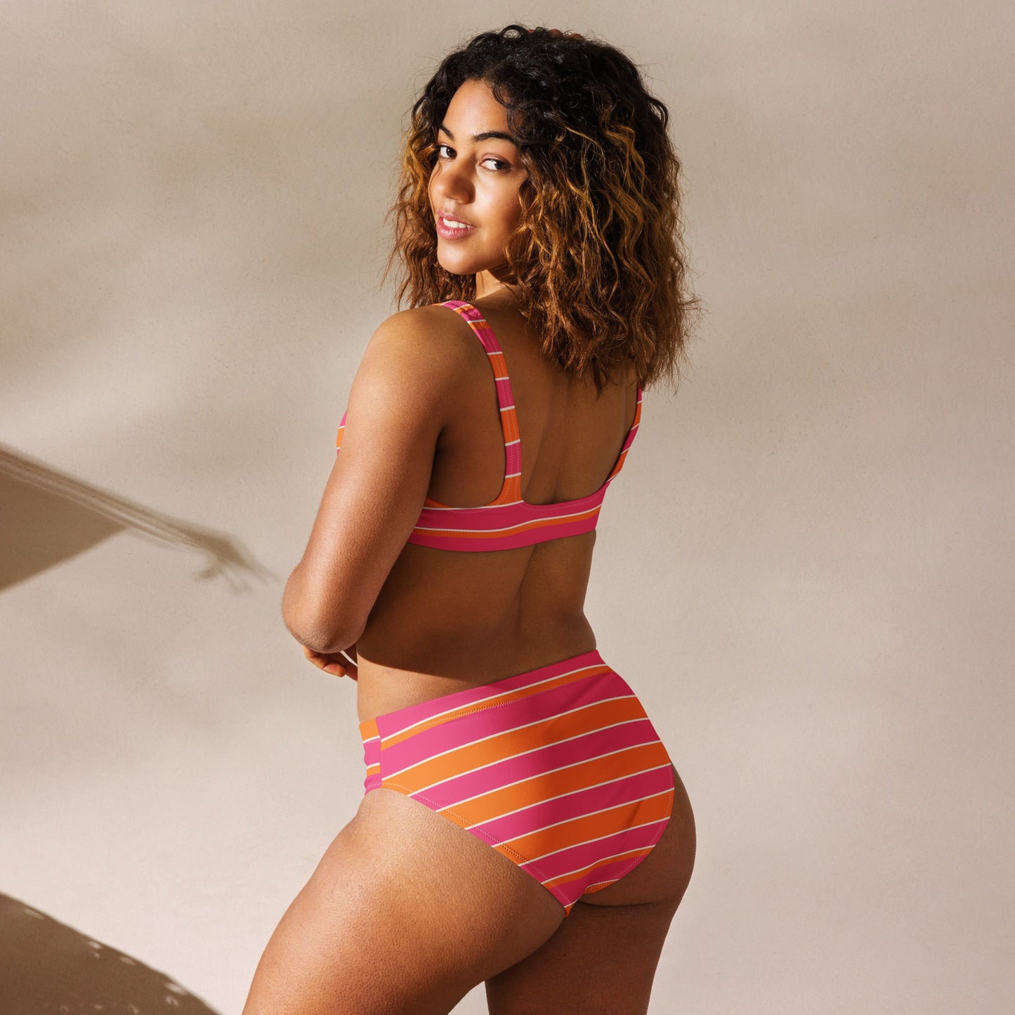 Sunset Stripes Print Recycled High-Waisted Bikini Set
