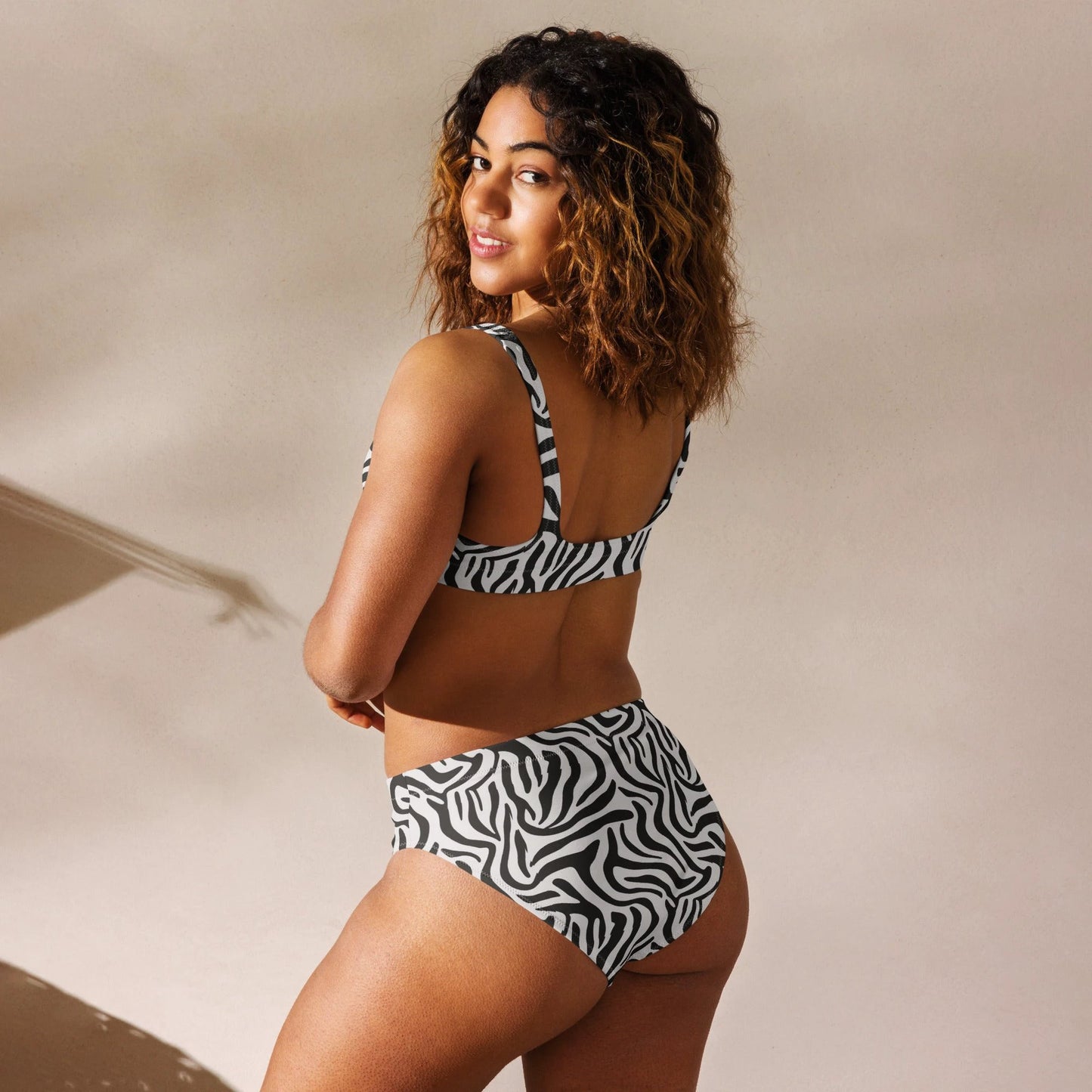 Black Zebra Print Recycled High-Waisted Bikini Set by Coral Cove by Lakeshore Lifestyles