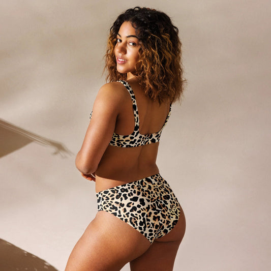 Leopard Print Recycled High-Waisted Bikini Set by Coral Cove by Lakeshore Lifestyles