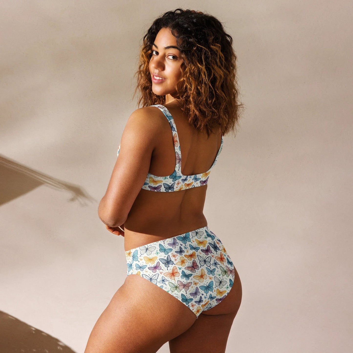 Butterfly Dreams Print Recycled High-Waisted Bikini Set by Coral Cove by Lakeshore Lifestyles