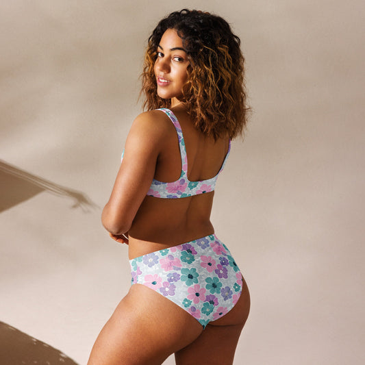 Vibrant Floral Print Recycled High-Waisted Bikini Set