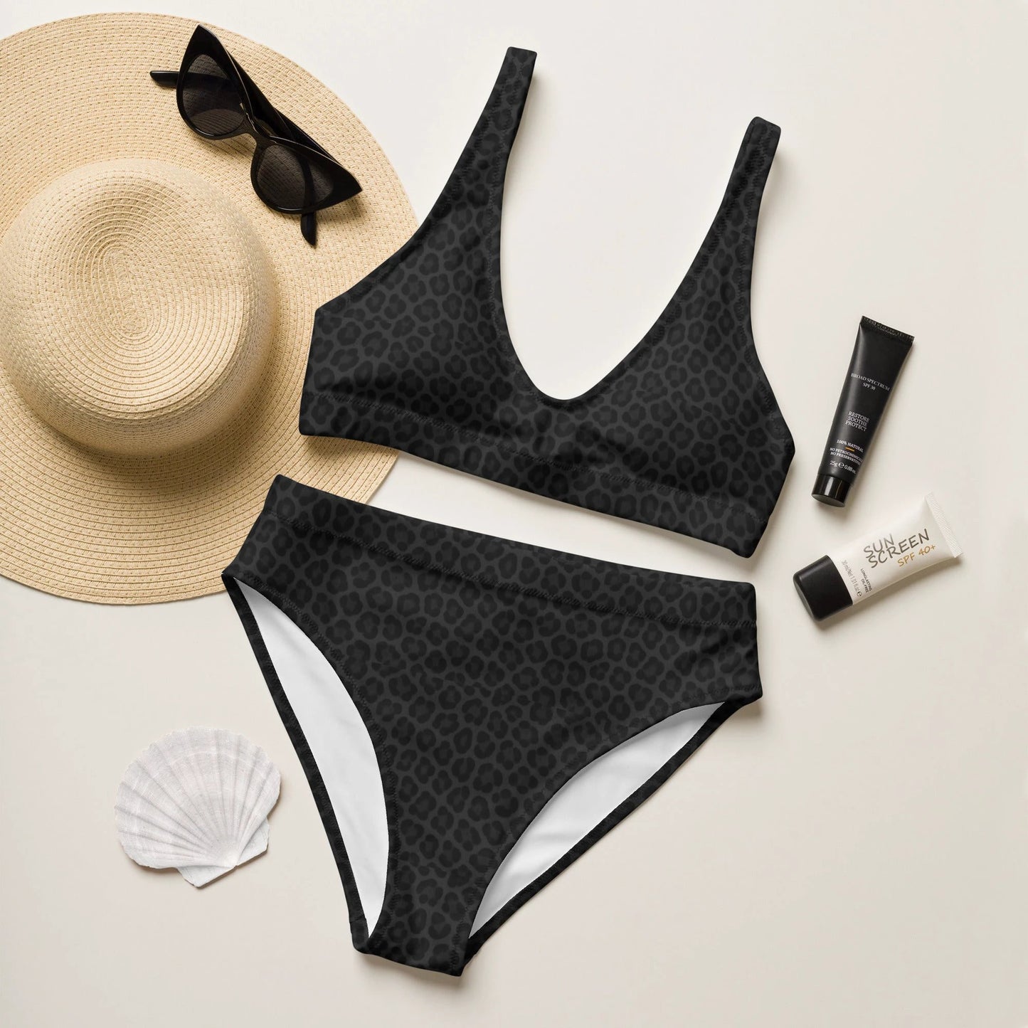 Black Panther Print Recycled High-Waisted Bikini Set by Coral Cove by Lakeshore Lifestyles