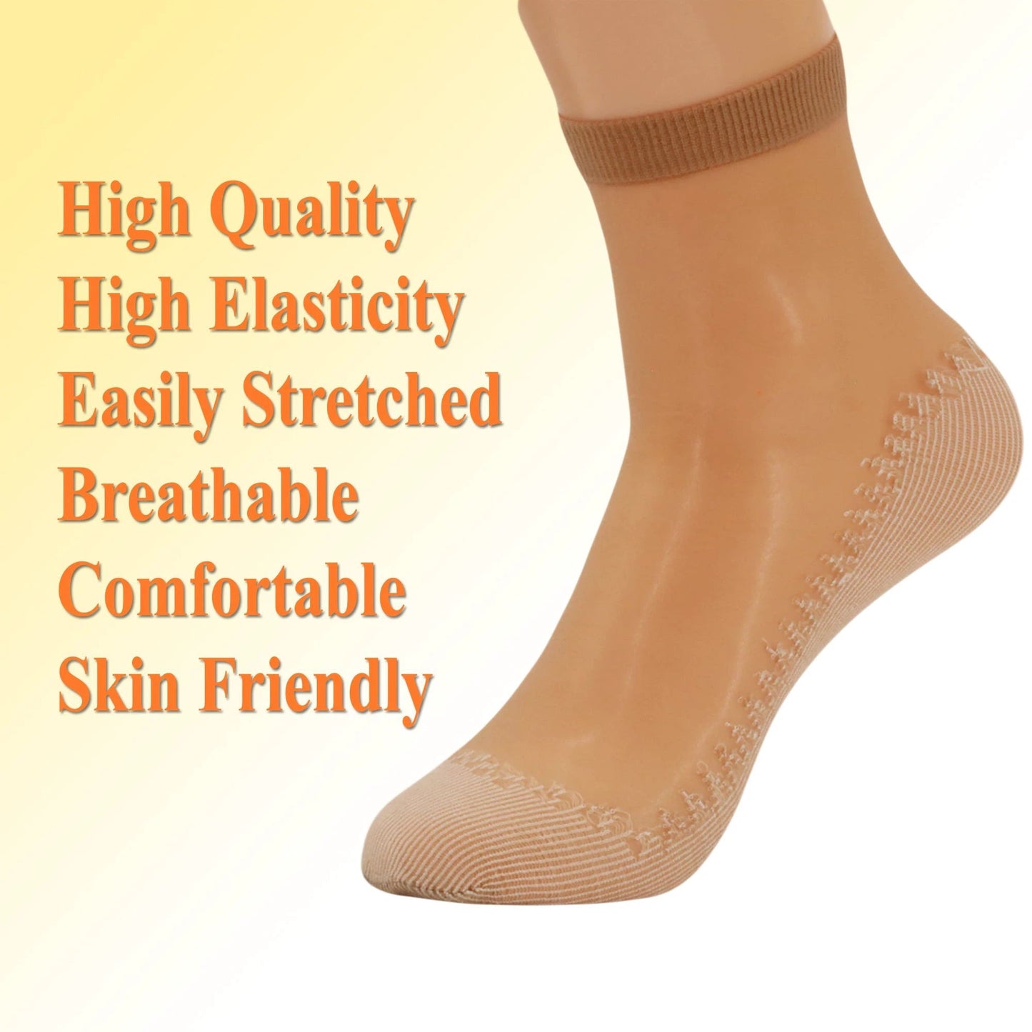 6 Pairs Women's Anti-Slip Sheer Ankle Socks with Cotton Sole and Reinforced Toe by AWS/American Made