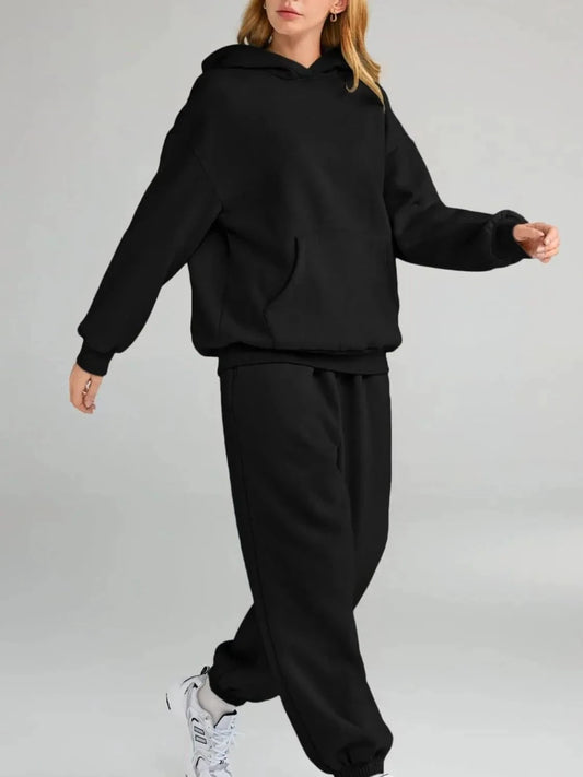 Full Size Kangaroo Pocket Hoodie and Joggers Set Plus Size by Trendsi