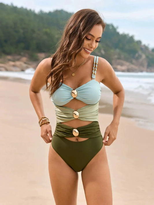 Color Block Sweetheart Neck One-Piece Swimwear by Trendsi