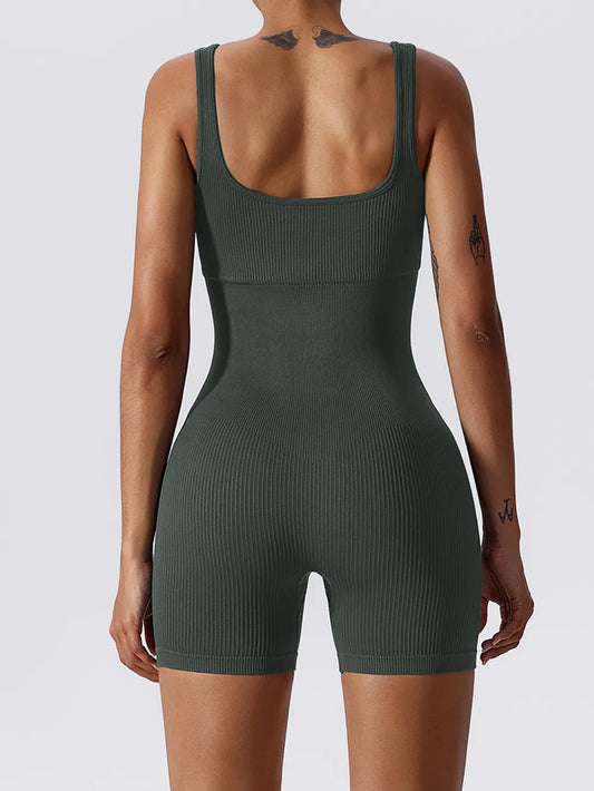 Basic Bae Ribbed Sleeveless Active Romper by Trendsi