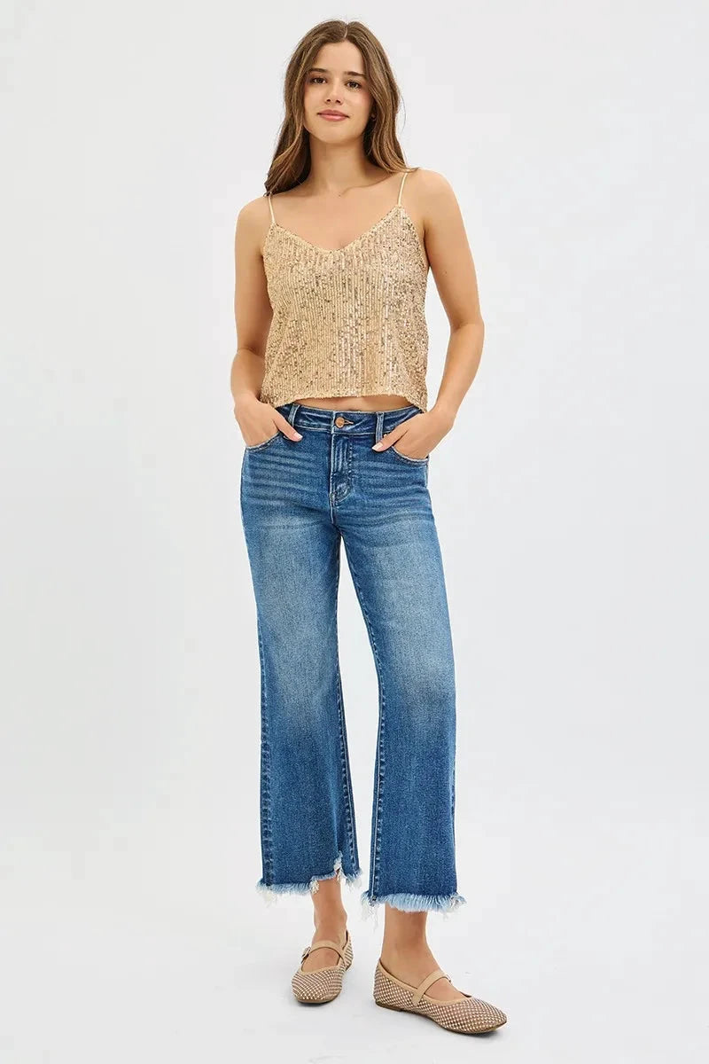 RISEN Full Size Mid Rise Crop Straight Jeans Plus Size by Trendsi