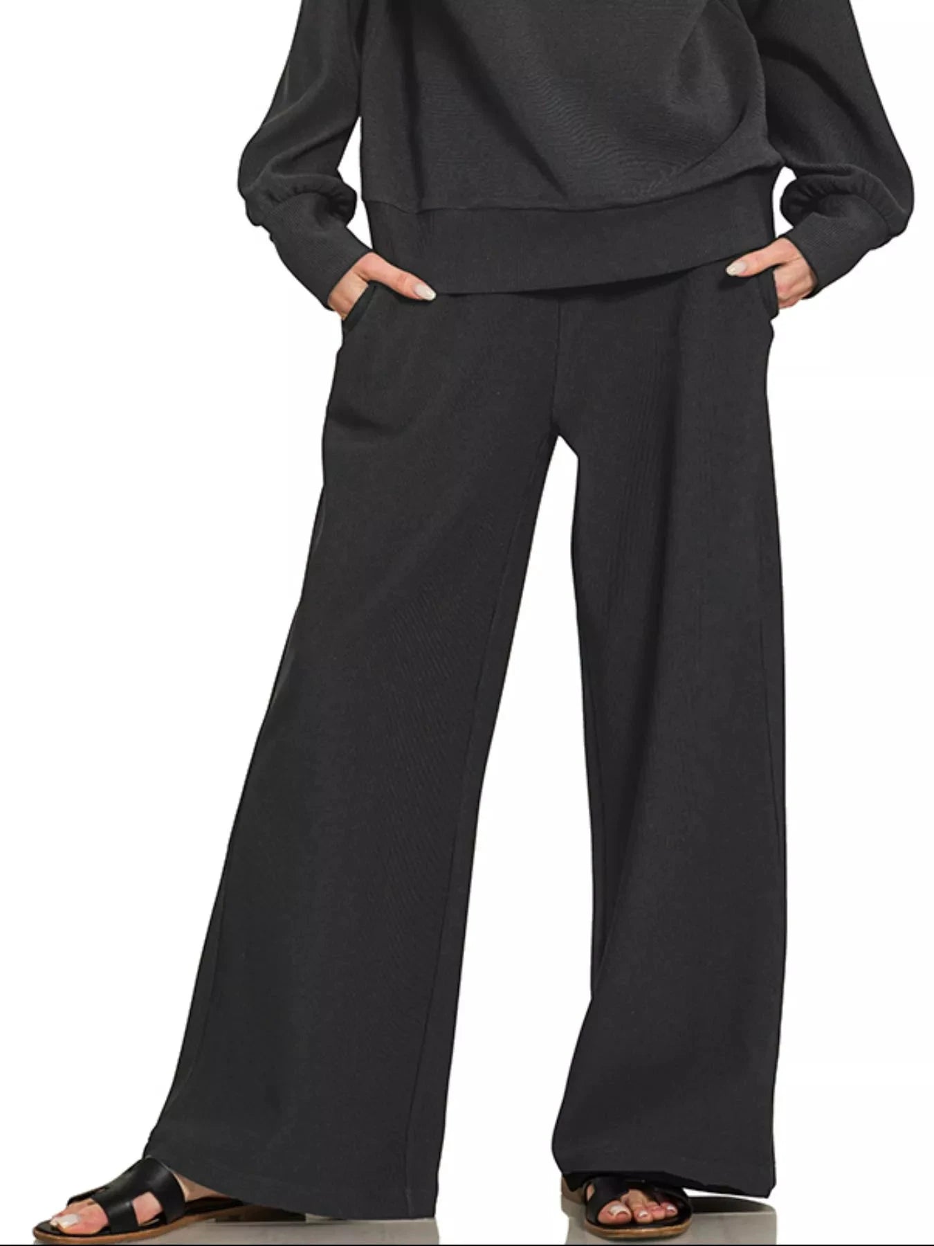 Zenana Ribbed High Neck Half Zip Pullover & Pants Set by Trendsi