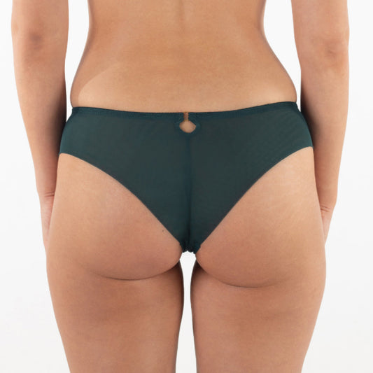 Samanta Boobie Emerald Sheer Mesh Tulle Embroidered Tanga Panty