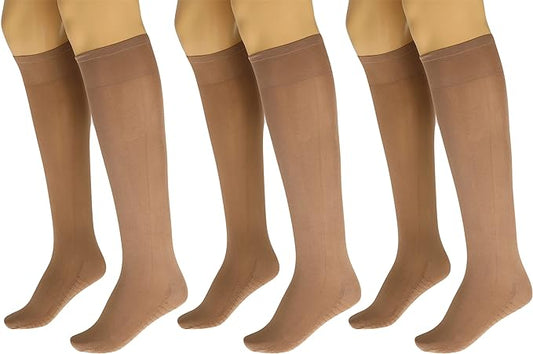 3 Pairs Women's Massage Nylon Sheer Knee High Stockings with Reinforced Toe – 70 Denier-1