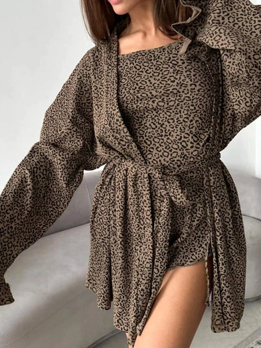 Leopard Cami Cardigan and Shorts 3-Piece Set by Trendsi