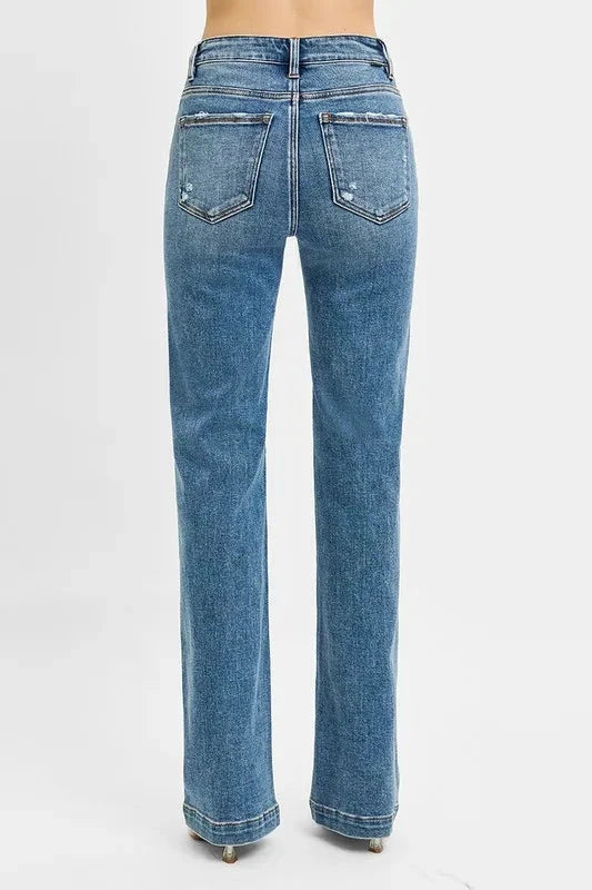 RISEN Full Size Distressed Detail Bootcut Jeans Plus Size by Trendsi