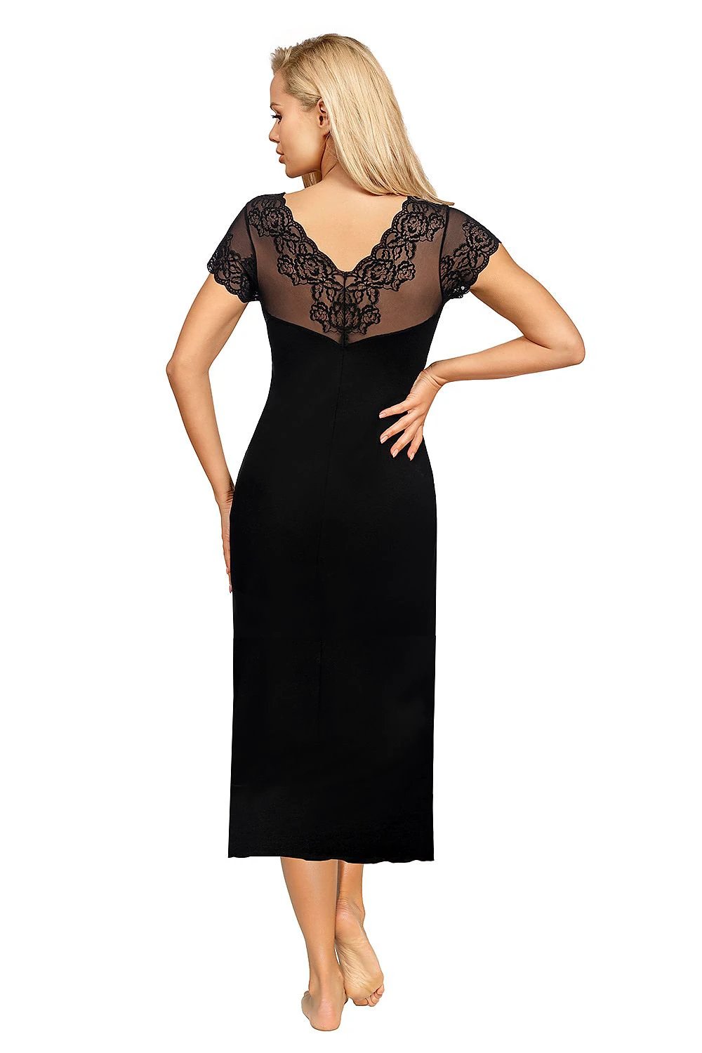 Ivana Women's Long Nightgown - Elegant Mesh Lace with Floral Embroidery and Ruffled Design by Donna