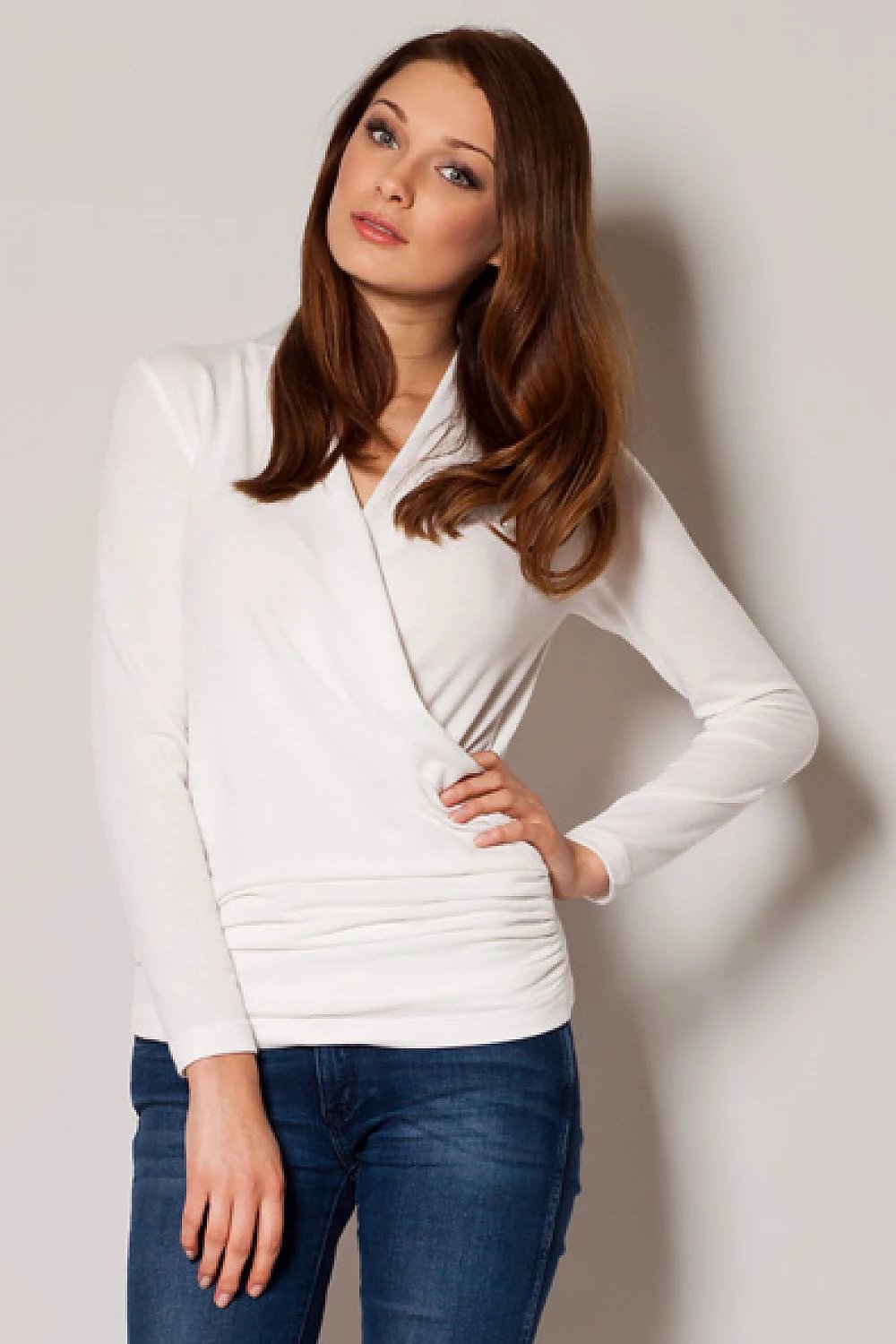 Jumper 44480 Figl - Feminine V-Neck Sweater with Flattering Hip Creases and Everyday Elegance by Figl