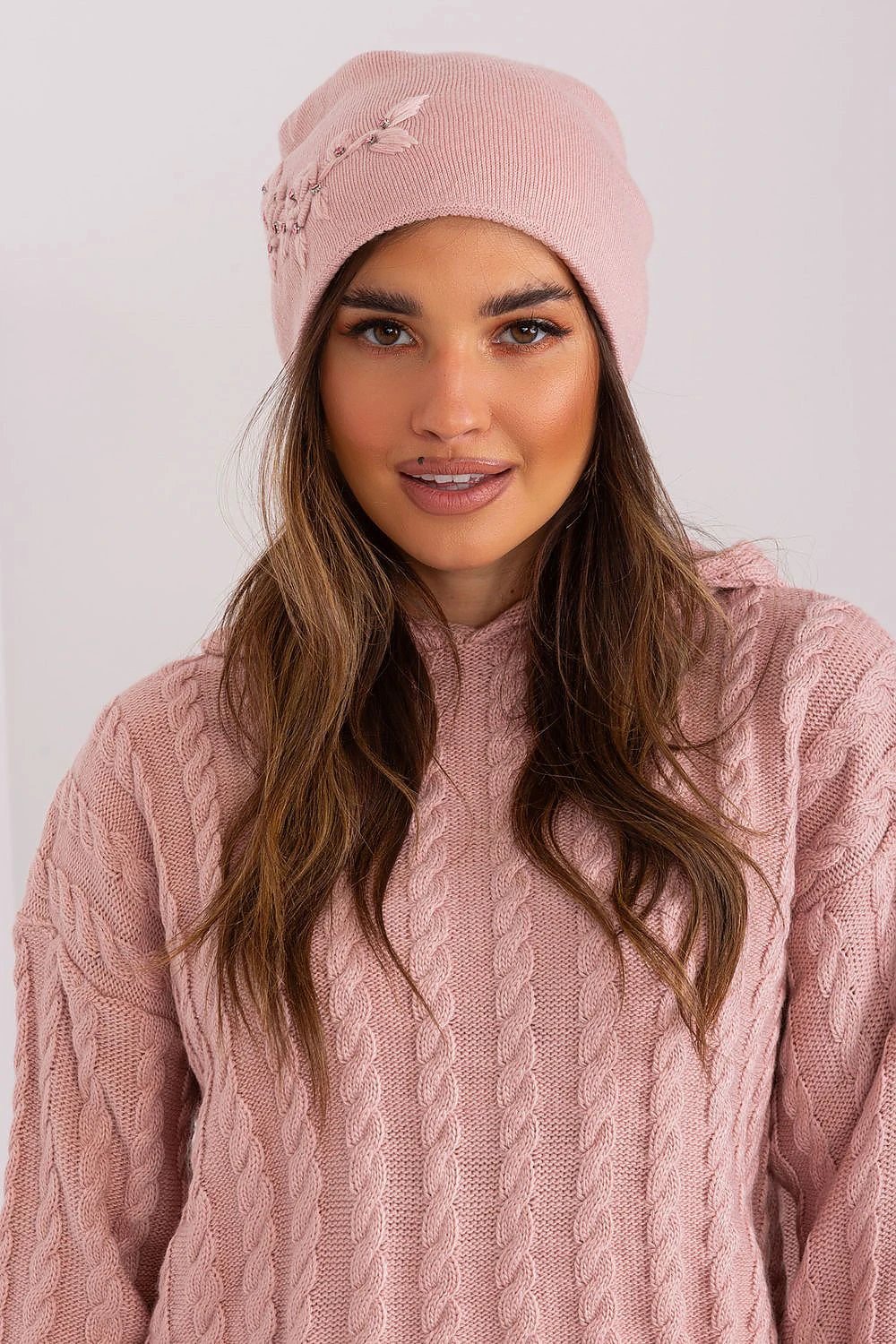 Warm Womens Winter Knit Hat With Applique Cashmere Blend by AT