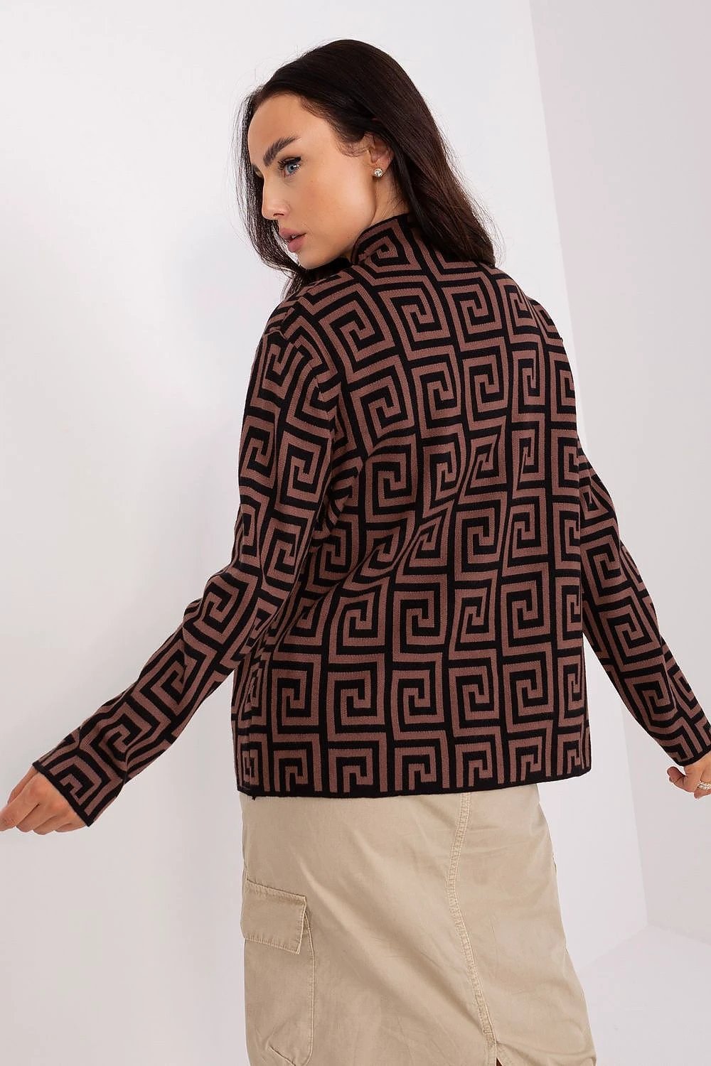 Women's Geometric Pattern Jumper Sweater With Turtleneck by AT