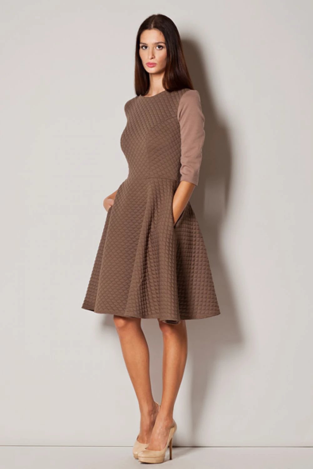 Figl Daydress Model 44496 - Stylish Flared Knee-Length Dress for All Body Types with 3/4 Sleeves and Zipper Closure by Figl