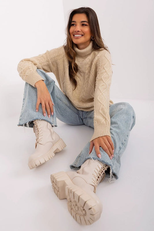 Jumper AT Plaid Acrylic Knit Sweater For Women Cozy by AT