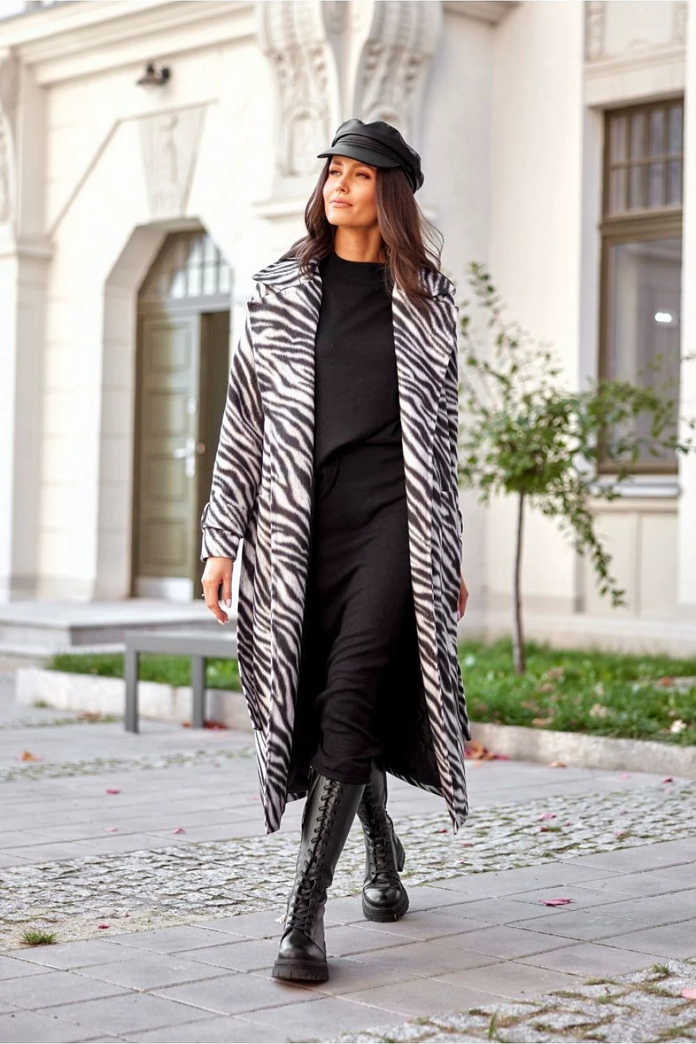 Roco Fashion Long Straight Women's Black Coat - Elegant Design With Belt And Pockets by Roco Fashion