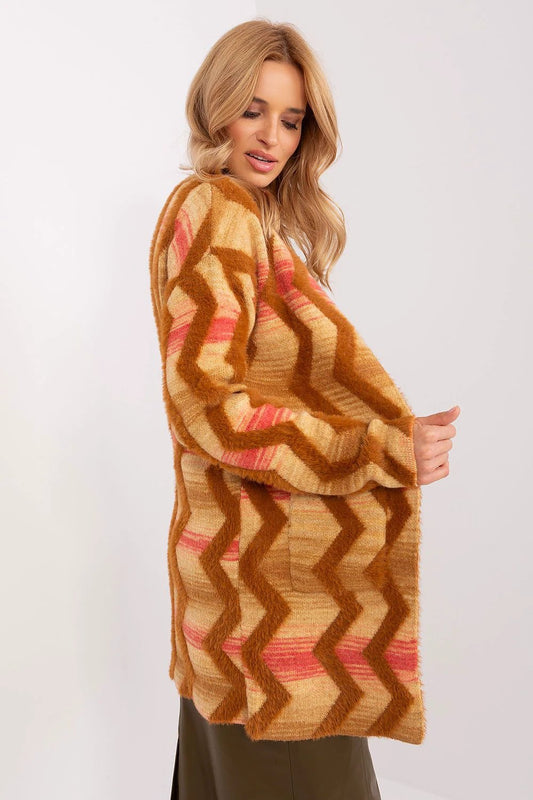 Geometric Pattern Cardigan With No Clasp Long Sleeve by AT