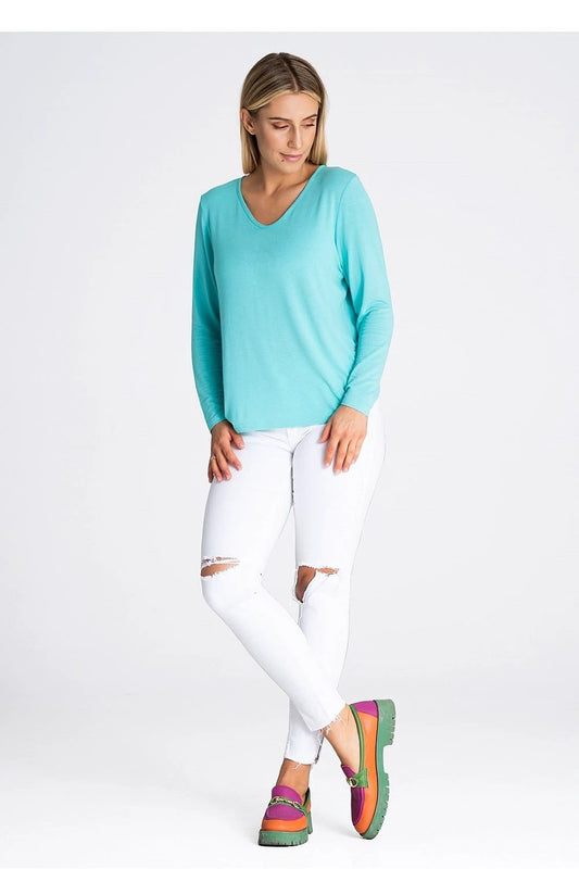 Figl Blouse - Soft Viscose Long Sleeve V-Neck Design for Women with Elongating Neckline by Figl