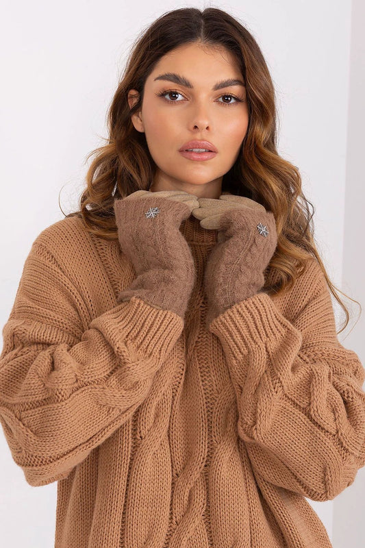 Touchscreen Knit Gloves For Women With Flower Embroidery by AT