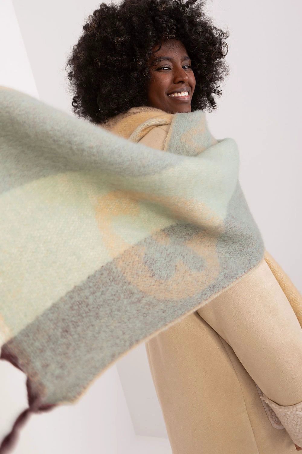 Autumn Winter Polyester Shawl With Stripes And Tassels by AT